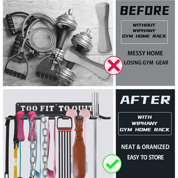 Black-coating 8 Prongs Hook Heavy-gauge Wall-mounted Home Gym Organizer - Picture 3 of 7